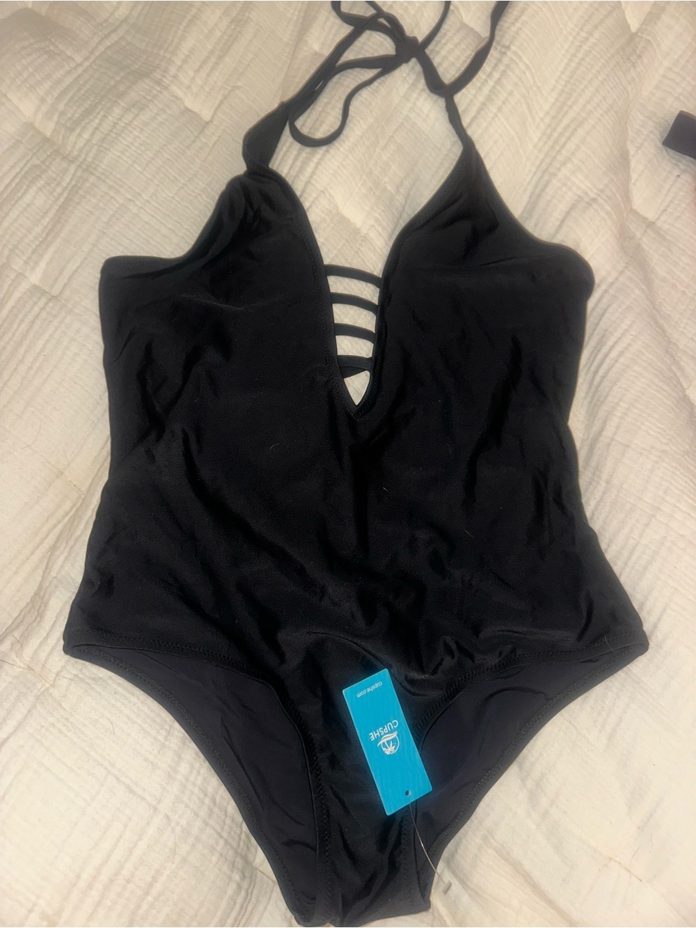 CUPSHE SWIM Black Strappy Plunge One-Piece Swimsuit - NWT Large